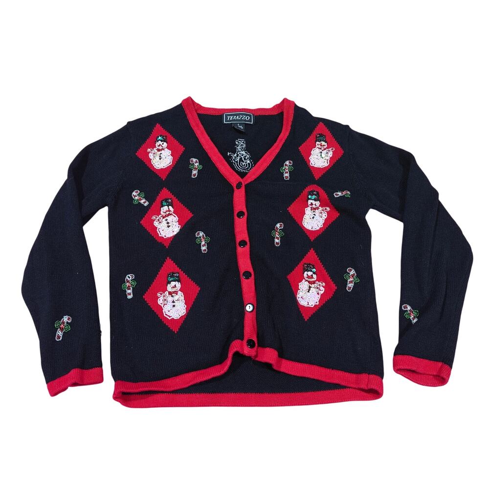 Vintage Women's Terazzo Christmas Sweater Beaded Sequin Size Small